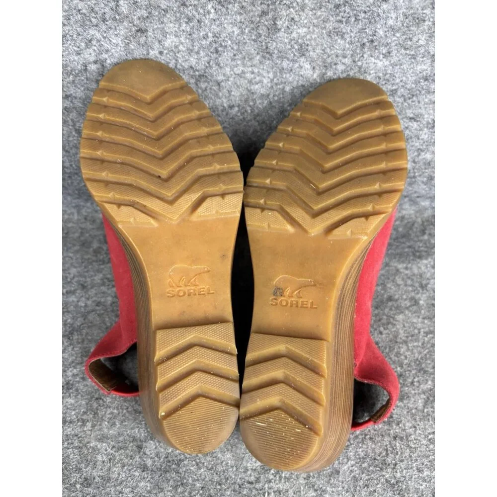 Sorel Joanie II Slingback Wedge Sandals Womens Size 9.5 Red Suede Shoes Open Toe